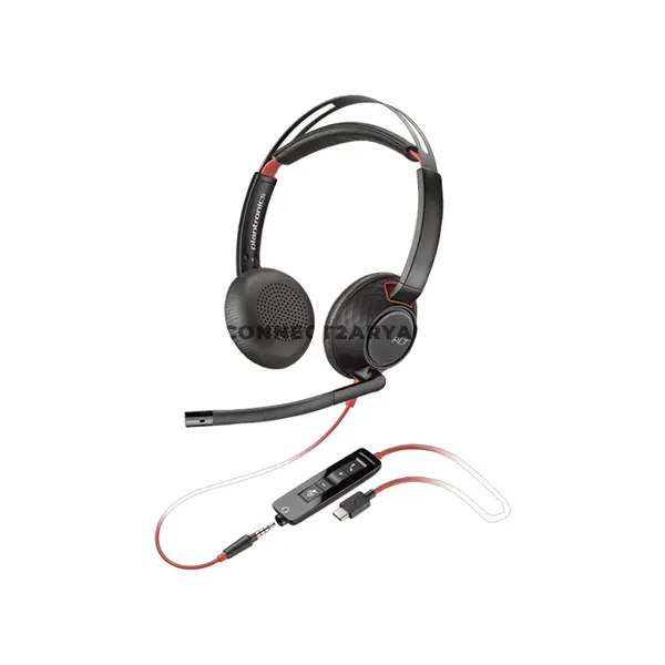 Plantronics Poly Blackwire C5220 8X231AA Stereo USB-C Wired Headset, 3.5mm Audio, USB-C/A Adapter, 28mm Drivers, Noise-Canceling Microphone, Dynamic EQ & SoundGuard Digital