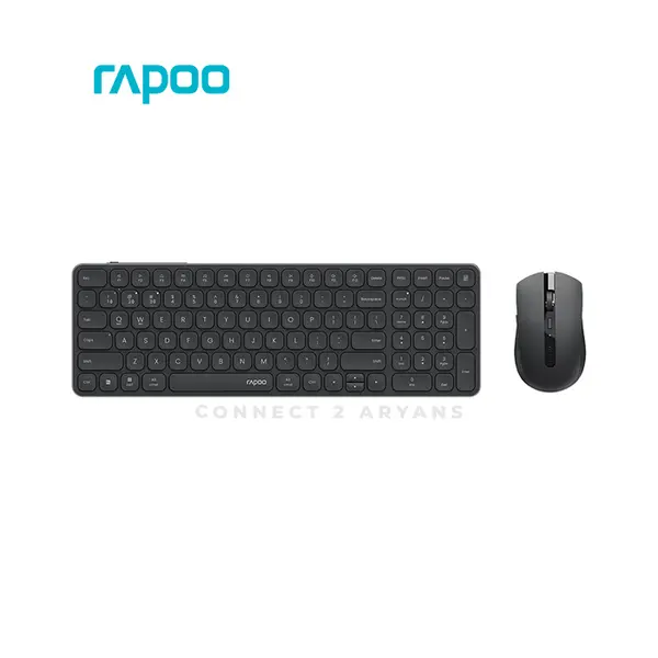 Rapoo 9350S Multi-Mode Wireless Keyboard & Mouse Combo Black, Bluetooth 5.0 & 2.4GHz Wireless Connectivity, Rechargeable Keyboard and Mouse, Ultra-Slim Design, Multi-Device Desktop Combo