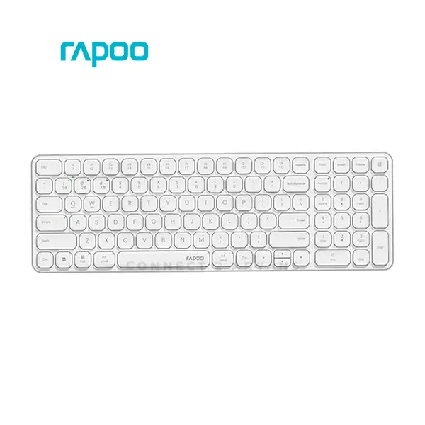 Rapoo E9050L White Multi-Mode Wireless Keyboard, 78-Key Compact Layout, Bluetooth 5.0 & 2.4GHz Wireless, Ultra-Slim 5.3mm Design, Rechargeable Battery, Aluminum Alloy Frame