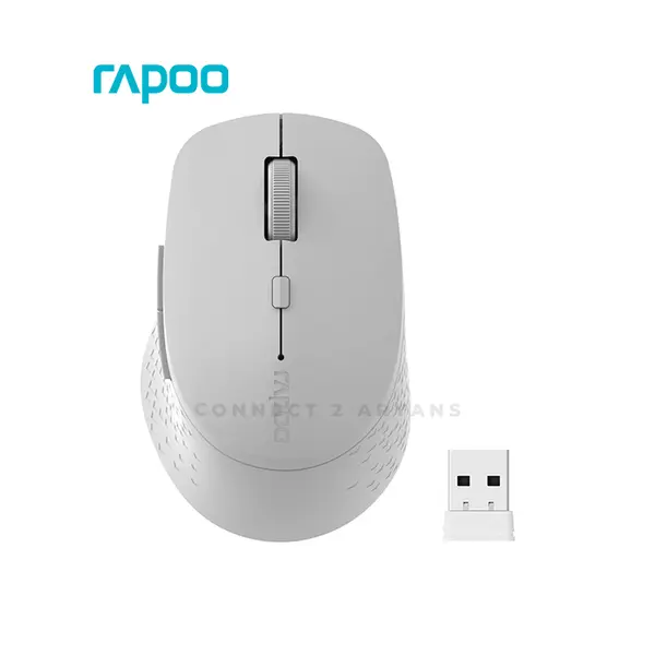 Rapoo M300 Silent Multi-Mode Wireless Optical Mouse, Bluetooth 3.0/4.0/5.0 & 2.4GHz Connectivity, Adjustable 1600 DPI Sensor, Silent Click Design Light Grey