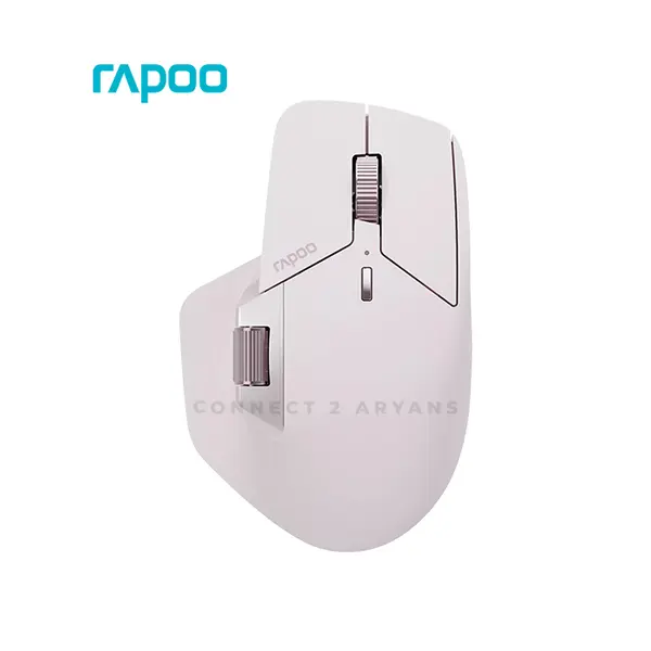 Rapoo MT760L Multi-Mode Wireless Ergonomic Mouse, Bluetooth 5.0/4.0 & 2.4GHz Connectivity, Adjustable 4000 DPI Sensor, 10 Programmable Buttons, Rechargeable Battery, Pink