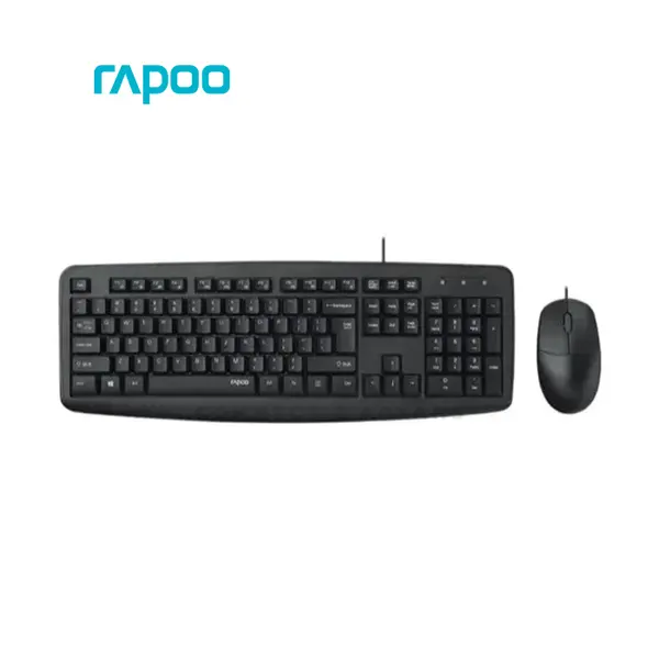 Rapoo NX1600 Wired Keyboard and Mouse Combo Black, 104-Key Full-Size Keyboard, 1000 DPI Optical Mouse, Spill-Resistant Design, USB Plug-and-Play Desktop Combo