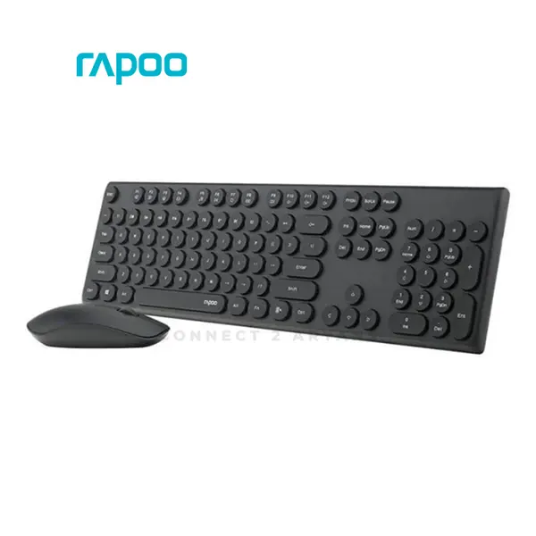 Rapoo X260S Wireless Keyboard and Mouse Combo Black, 104-Key Full-Size Keyboard, 1000 DPI Optical Mouse, 2.4GHz Wireless Connectivity, Spill-Resistant Design, USB Nano Receiver Desktop Combo