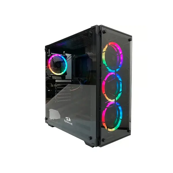 Redragon GC-606 Wheel Jack RGB Gaming PC Case Black Edition, ATX Mid-Tower Chassis, 3×120mm Pre-Installed Cooling Fans, Tempered Glass Side Panel, High-Airflow Gaming Cabinet