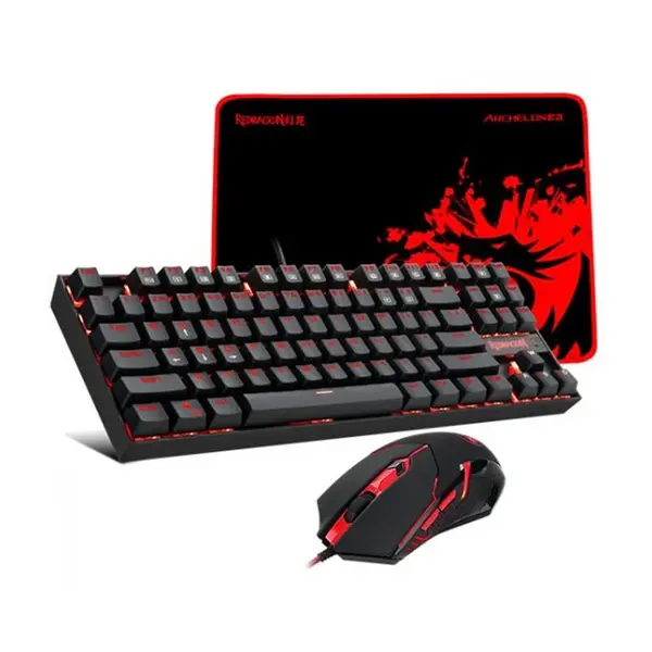 Redragon K552-BB-2 Gaming Combo Set, K552 KUMARA Mechanical Gaming Keyboard, M601 CENTROPHORUS Gaming Mouse, P001 Mouse Pad and H120 Gaming Headset, Wired USB Gaming Bundle