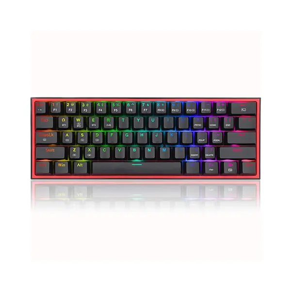 Redragon K616 Fizz Pro Black Mechanical Gaming Keyboard, 61-Key Compact 60% Layout, Tri-Mode Wireless Connectivity, RGB Backlighting Effects, Mechanical Red Switches, Gaming Keyboard