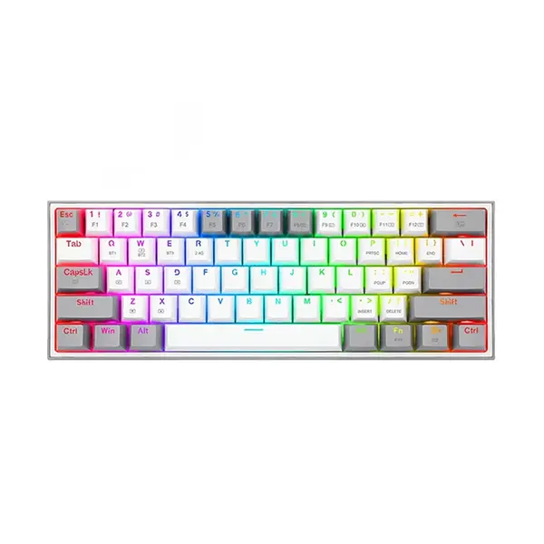 Redragon K616 Fizz Pro White & Grey Mechanical Gaming Keyboard, 61-Key Compact 60% Layout, Tri-Mode Wireless Connectivity, RGB Backlighting Effects, Mechanical Gaming Keyboard