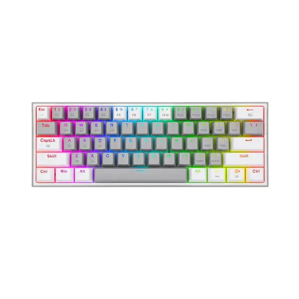 Redragon K616 FIZZ Pro RGB Mechanical Gaming Keyboard Grey White Edition, 61-Key Compact 60% Layout, Tri-Mode Bluetooth Wireless Connectivity, Red Mechanical Switches, RGB Backlighting Effects, High-Performance Gaming Keyboard