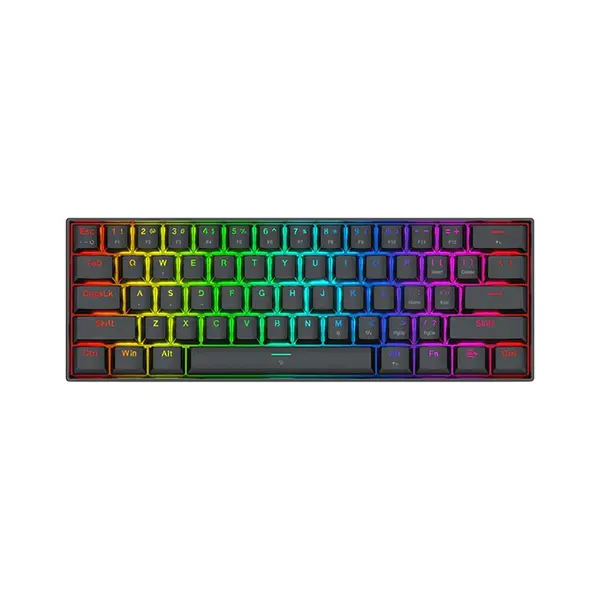 Redragon K617 FIZZ-RGB Black Mechanical Gaming Keyboard, 61-Key Compact 60% Layout, Rapid Trigger Technology, 8000Hz Polling Rate, RGB Backlighting Effects, Wired USB Connectivity
