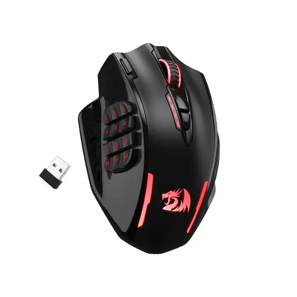Redragon M913 Impact Elite Wireless Gaming Mouse, 16000 DPI Optical Sensor, Wireless Connectivity, MMO Programmable Multi-Button Design, RGB Lighting Effects, High-Performance Gaming Mouse
