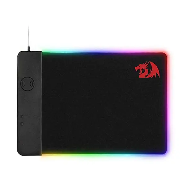 Redragon P025 RGB Gaming Mouse Pad with Wireless Charger, Extended Surface Design, Integrated Wireless Charging Function, RGB Edge Lighting Effects, Premium Gaming Desk Mat