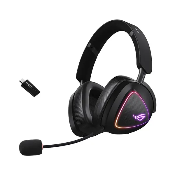 ASUS ROG Delta II A701 Black Tri-Mode Wireless Gaming Headset, ROG SpeedNova 2.4GHz, 50mm Titanium Drivers, 10mm Super-Wideband Mic, Aura Sync RGB