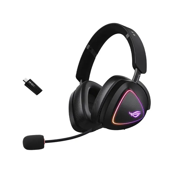 ASUS ROG Pelta A501 Black Tri-Mode Wireless Gaming Headset, ROG SpeedNova 2.4GHz, 50mm Titanium Drivers, 10mm Super-Wideband Mic, Aura Sync RGB