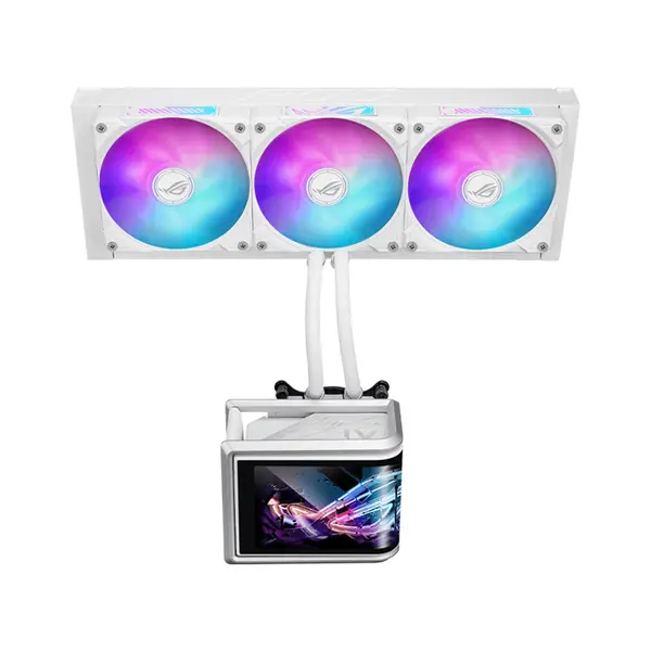 ASUS ROG Ryuo IV SLC 360 ARGB White Edition CPU Liquid Cooler, 6.67 Inch Curved AMOLED Display, 360mm Radiator, Triple MF-12C ARGB Fans