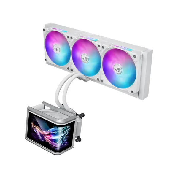 ASUS ROG Ryuo IV SLC 360 ARGB White Edition CPU Liquid Cooler, 6.67 Inch Curved AMOLED Display, 360mm Radiator, Triple MF-12C ARGB Fans