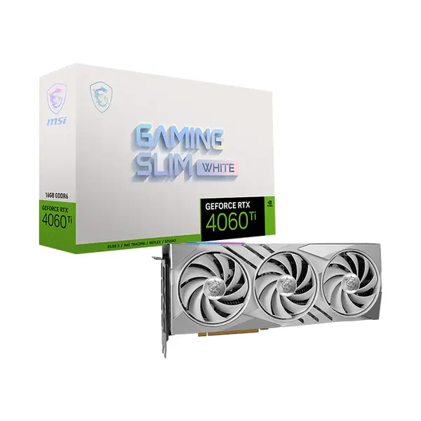 MSI GeForce RTX 4060 Ti GAMING X SLIM WHITE 16G 16GB GDDR6 Graphics Card, Triple Fan Cooling, PCIe 4.0, HDMI 2.1a, DisplayPort 1.4a