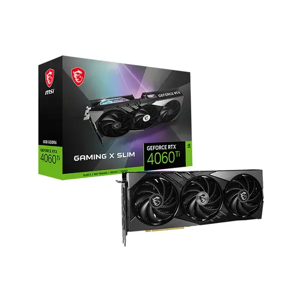 MSI GeForce RTX 4060 Ti GAMING X SLIM 8G 8GB GDDR6 Graphics Card, Triple Fan Cooling, PCIe 4.0, HDMI 2.1a, DisplayPort 1.4a