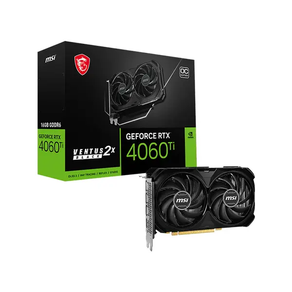 MSI GeForce RTX 4060 Ti VENTUS 2X BLACK 16G OC 16GB GDDR6 Graphics Card, Dual Fan Cooling, PCIe 4.0, HDMI 2.1a, DisplayPort 1.4a