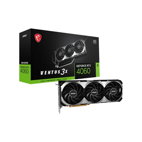 MSI GeForce RTX 4060 VENTUS 3X 8G OC 8GB GDDR6 Graphics Card, Triple Fan Cooling, PCIe 4.0, HDMI 2.1a, DisplayPort 1.4a