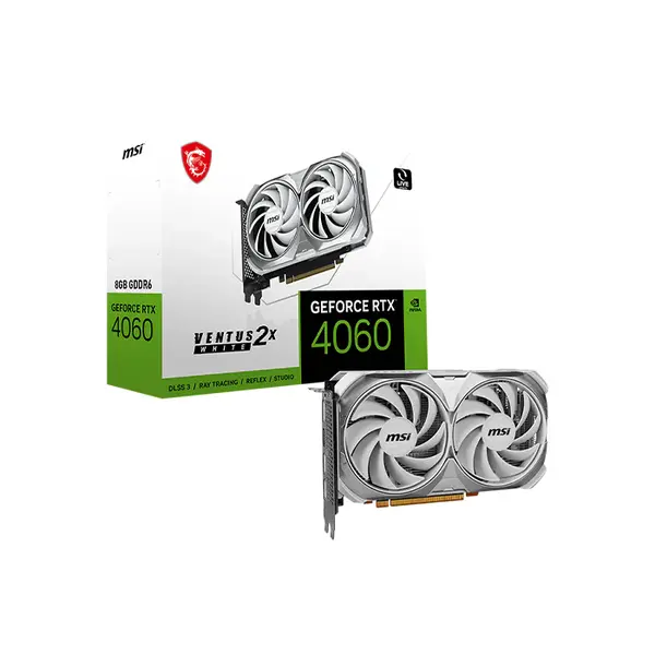 MSI GeForce RTX 4060 VENTUS 2X WHITE 8G OC 8GB GDDR6 Graphics Card, Dual Fan Cooling, PCIe 4.0, HDMI 2.1a, DisplayPort 1.4a