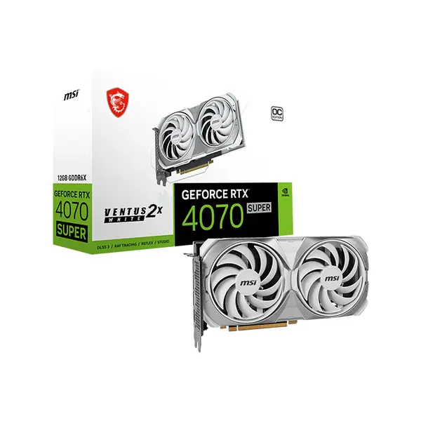 MSI GeForce RTX 4070 SUPER 12G VENTUS 2X WHITE OC 12GB GDDR6X Graphics Card, Dual Fan Cooling, PCIe 4.0, HDMI 2.1a, DisplayPort 1.4a