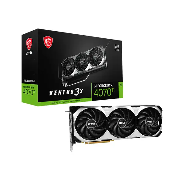 MSI GeForce RTX 4070 Ti VENTUS 3X 12G OC 12GB GDDR6X Graphics Card, Triple Fan Cooling, PCIe 4.0, HDMI 2.1a, DisplayPort 1.4a