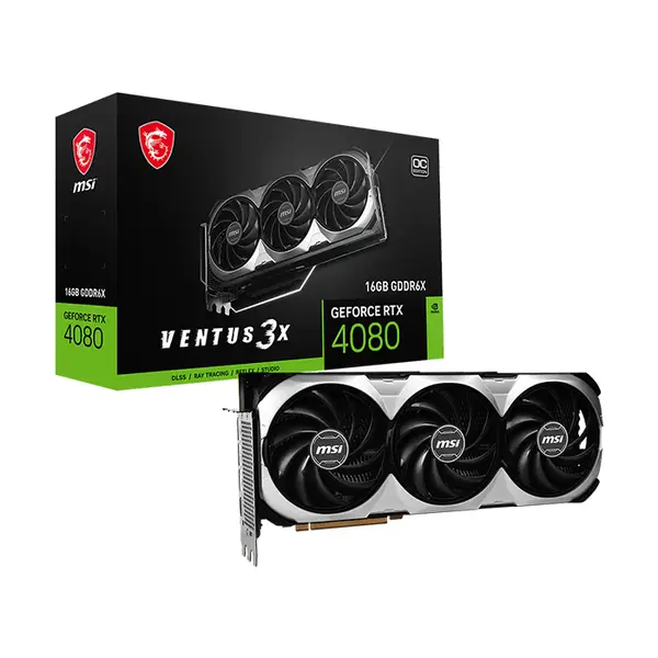 MSI GeForce RTX 4080 16GB VENTUS 3X OC Graphics Card, 16GB GDDR6X Memory, PCIe 4.0 Interface, Triple-Fan VENTUS Cooling System, HDMI 2.1a and DisplayPort 1.4a Connectivity, Factory Overclocked Gaming GPU