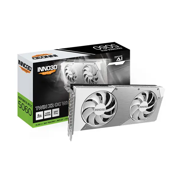 INNO3D GeForce RTX 5060 TWIN X2 OC WHITE 8GB GDDR6 Graphics Card, Dual Fan Cooling, PCIe 4.0, HDMI 2.1, DisplayPort 1.4a