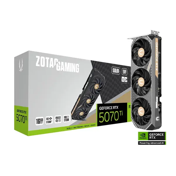 ZOTAC GAMING GeForce RTX 5070 Ti SOLID SFF OC 16GB GDDR7 Graphics Card, PCIe 5.0, IceStorm 2.0 Cooling, White LED, HDMI 2.1b, DisplayPort 2.1b