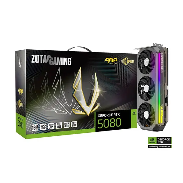 ZOTAC GAMING GeForce RTX 5080 AMP Extreme INFINITY 16GB GDDR7 Graphics Card, PCIe 5.0, Infinity Cooling, IceStorm 3.0, HDMI 2.1b, DisplayPort 2.1b