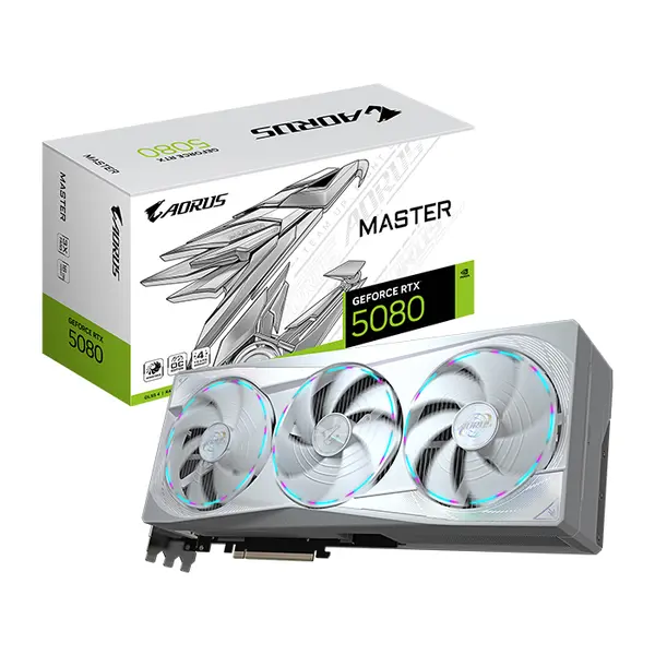 Gigabyte AORUS GeForce RTX 5080 MASTER ICE 16GB GDDR7 Graphics Card, PCIe 5.0, WINDFORCE ICE Cooling, HDMI 2.1b, DisplayPort 2.1b