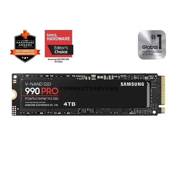 Samsung 990 PRO 4TB NVMe M.2 Internal SSD, PCIe 4.0 x4 NVMe 2.0, Up to 7450MB/s Read & 6900MB/s Write, V-NAND TLC, 4GB LPDDR4 DRAM Cache, M.2 2280, MZ-V9P4T0B/AM