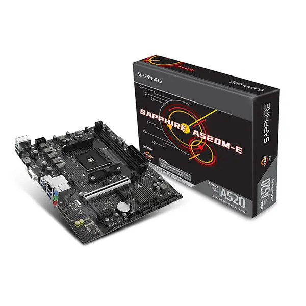 SAPPHIRE A520M-E Micro-ATX Motherboard, AMD A520 Chipset, AM4 Socket, DDR4 Memory Support, Reliable Ryzen Desktop Platform Motherboard
