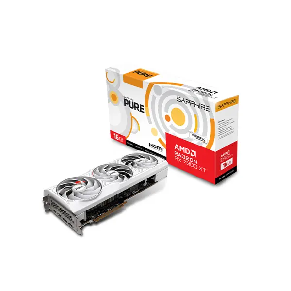 SAPPHIRE PURE Radeon RX 7800 XT Graphics Card, 16GB GDDR6 Memory, 2475MHz Boost Clock, Triple Fan Cooling System, White Edition RDNA 3 High-Performance 1440p Gaming GPU