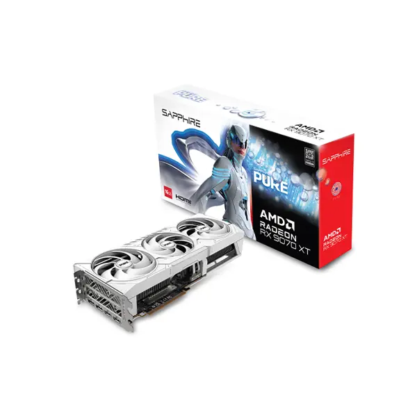 SAPPHIRE PURE Radeon RX 9070 XT Graphics Card, 16GB GDDR6 Memory, 3010MHz Boost Clock, Triple Fan Cooling System, White Edition RDNA 4 Gaming GPU