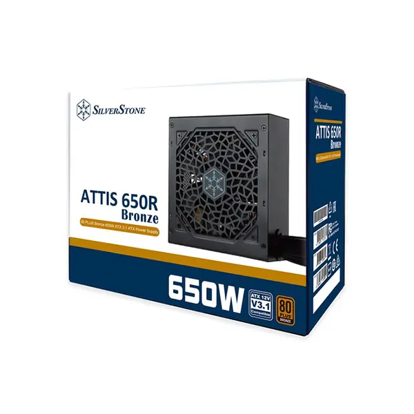 SilverStone ATTIS 650R Bronze 650W Power Supply, 80 PLUS Bronze Certified Efficiency, ATX 3.1 and PCIe 5.1 Ready, 120mm Silent Cooling Fan, Reliable Gaming PSU Black