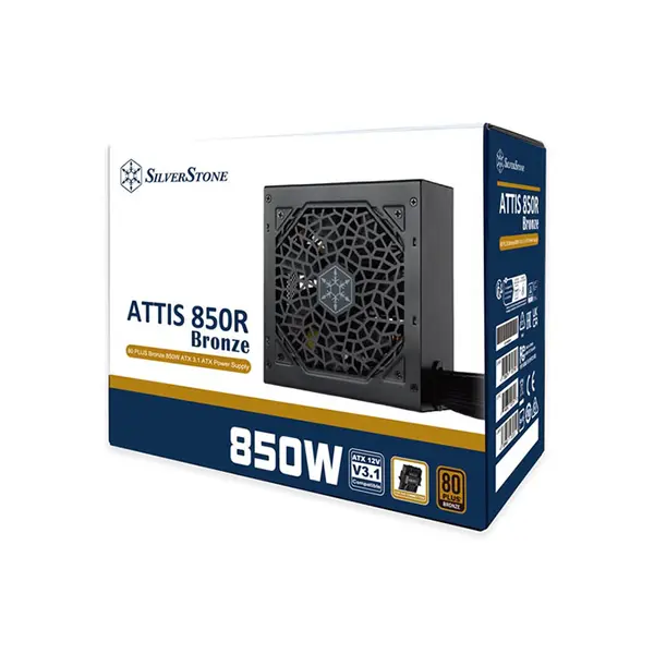 SilverStone ATTIS 850R 850W Power Supply, 80 PLUS Bronze Certified Efficiency, ATX 3.1 and PCIe 5.1 Ready, 120mm Silent Cooling Fan, Reliable Performance PSU Black
