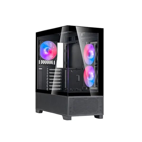 SilverStone SST-LD05 Lucid 05 Mid Tower Gaming Case, 270° Panoramic Tempered Glass Design, Pre-Installed ARGB Fans, ATX Motherboard Support, Modern Showcase High-Airflow PC Chassis Black