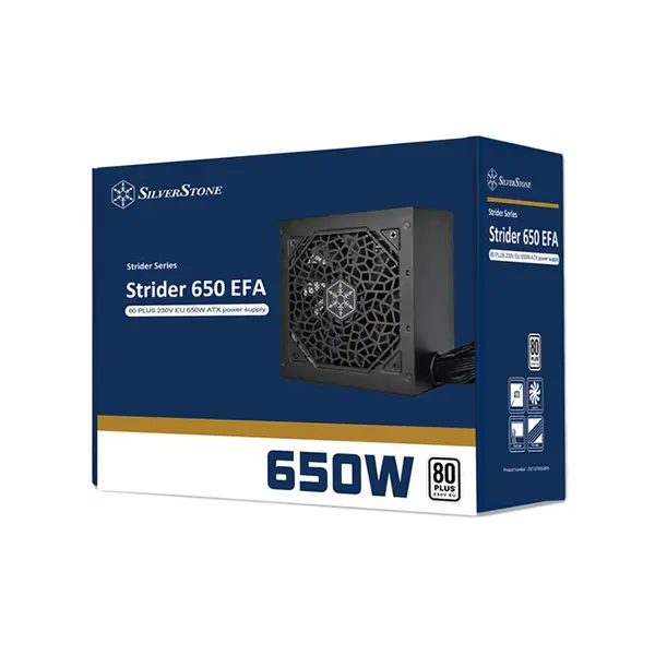 SilverStone Strider 650 EFA 650W Power Supply, 80 PLUS Certified Efficiency, ATX Form Factor, 120mm Silent Cooling Fan, Reliable Single-Rail Power Delivery PSU