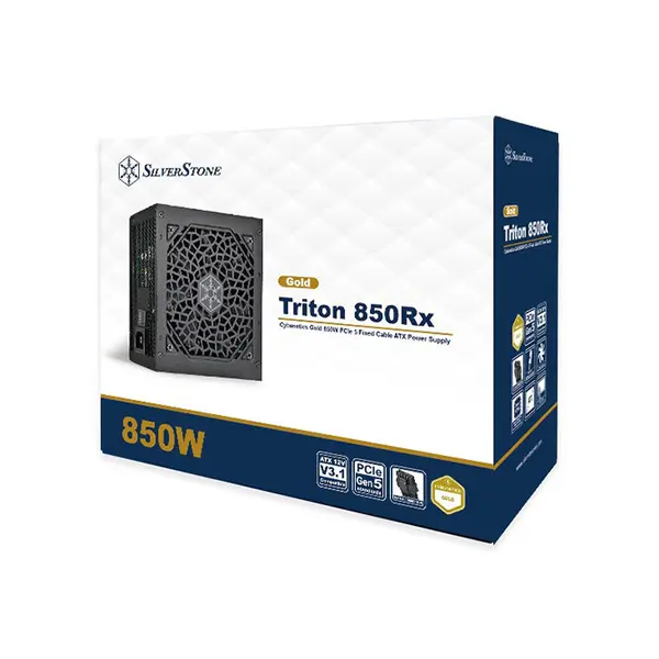 SilverStone Triton 850Rx 850W Power Supply, Cybenetics Gold Certified Efficiency, ATX 3.1 and PCIe 5.1 Ready, Non-Modular Design, 120mm Silent Cooling Fan, High-Performance Gaming PSU