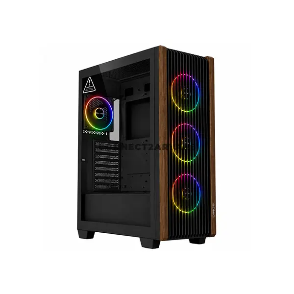 Sonic C19 Black Wood Mid-Tower ATX Gaming Case, 4x 120mm Pre-Installed Infinity ARGB Fans, Wooden Front Panel, Tempered Glass Side Panel, ATX / Micro-ATX / Mini-ITX Motherboard Support