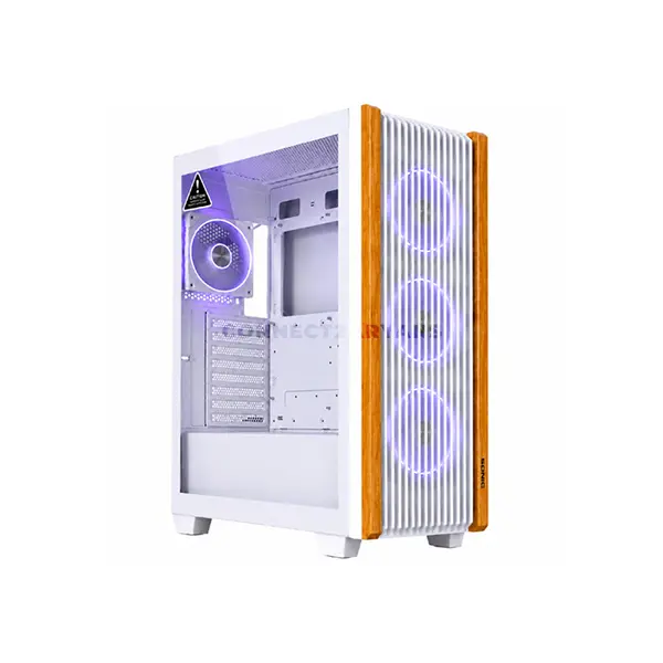 Sonic C19 White Wood Mid-Tower ATX Gaming Case, 4x 120mm Pre-Installed Infinity ARGB Fans, Wooden Front Panel, Tempered Glass Side Panel, ATX / Micro-ATX / Mini-ITX Motherboard Support