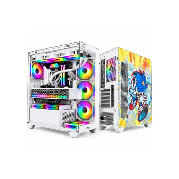 Sonic EL2 White Hedgehog Edition ATX Mid-Tower Gaming Case, 4x 120mm Infinity ARGB Fans, Tempered Glass Side Panel, High-Airflow Mesh Front, ATX / Micro-ATX / Mini-ITX Support, 360mm Radiator Support, EL2-WH-HE