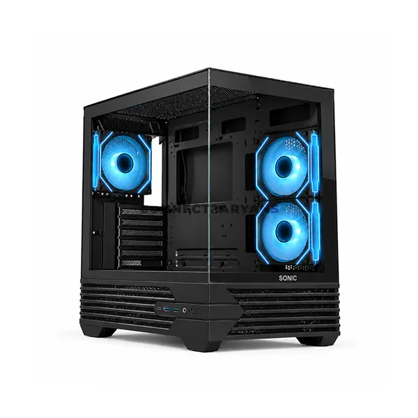 Sonic K10 Black Mid-Tower ATX Gaming Case, 3x 120mm Infinity ARGB Fans, Dual Tempered Glass Panels, ATX / Micro-ATX / Mini-ITX Support, Up to 360mm Front Radiator, 315mm GPU Support