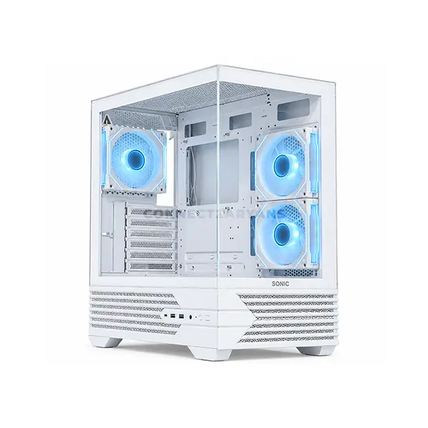 Sonic K10 White Mid-Tower ATX Gaming Case, 3x 120mm Infinity ARGB Fans, Dual Tempered Glass Panels, ATX / Micro-ATX / Mini-ITX Support, Up to 360mm Front Radiator, 315mm GPU Support