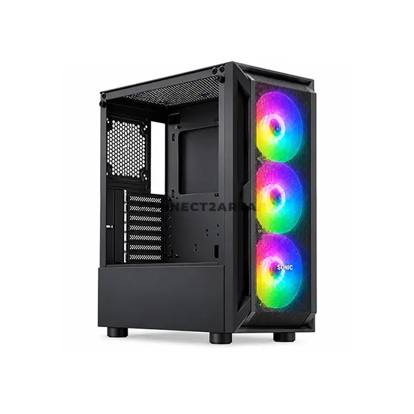 Sonic R19 Black ATX ARGB Gaming Case, 3x 120mm Pre-Installed ARGB Fans, Tempered Glass Side Panel, ATX / Micro-ATX / Mini-ITX Motherboard Support, 7 Expansion Slots, Mid-Tower Gaming Chassis