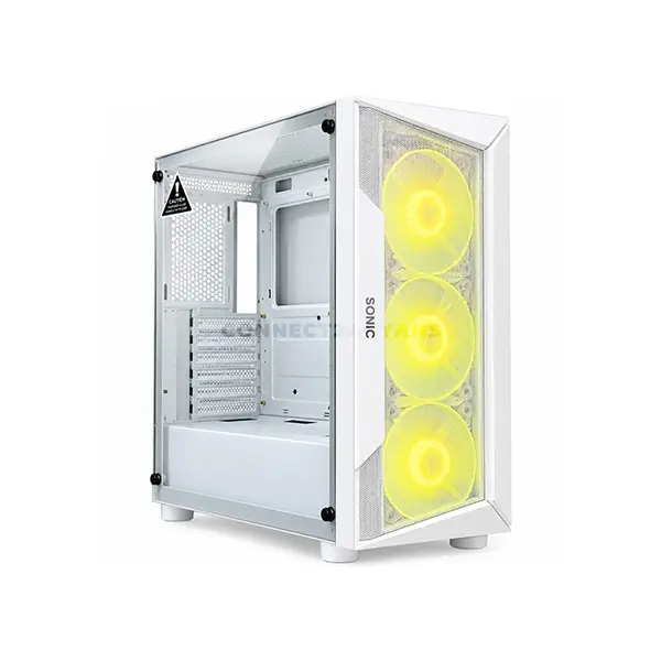 Sonic R28 White ATX ARGB Gaming Case, 3x 120mm ARGB Fans, Tempered Glass Side Panel, ATX / Micro-ATX / Mini-ITX Motherboard Support, Mid-Tower Gaming Chassis