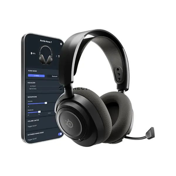 SteelSeries Arctis Nova 7 Wireless Gen 2 Black Gaming Headset for PC, 2.4GHz + Bluetooth, 50+ Hour Battery, Neodymium Drivers, 360° Spatial Audio, Noise-Rejecting Mic, USB-C & ChatMix SteelSeries