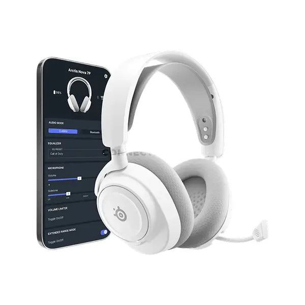 SteelSeries Arctis Nova 7P Wireless Gen 2 White Gaming Headset for PS5, 2.4GHz + Bluetooth, 50+ Hour Battery, Neodymium Drivers, 360° Spatial Audio, USB-C, ChatMix