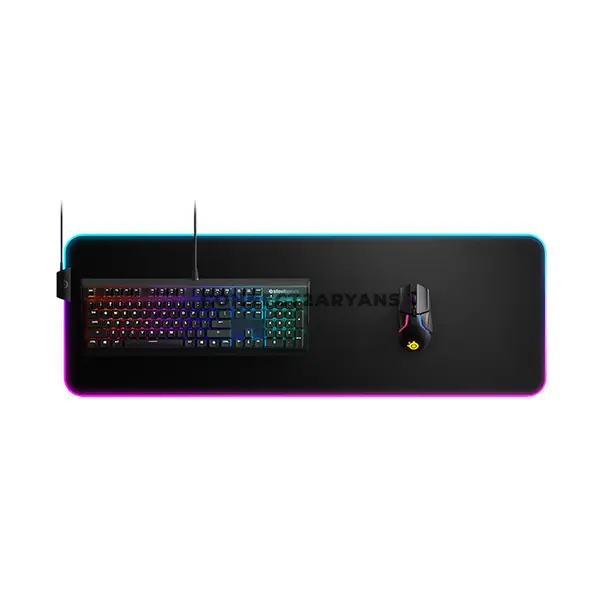 SteelSeries QcK Prism Cloth XL Black RGB Gaming Mouse Pad, 900×300×4mm, Micro-Woven Cloth Surface, Dynamic 2-Zone RGB Illumination, PrismSync, Non-Slip Rubber Base